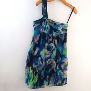 Loft Blue and Green One Shoulder Silk Dress Size 2P